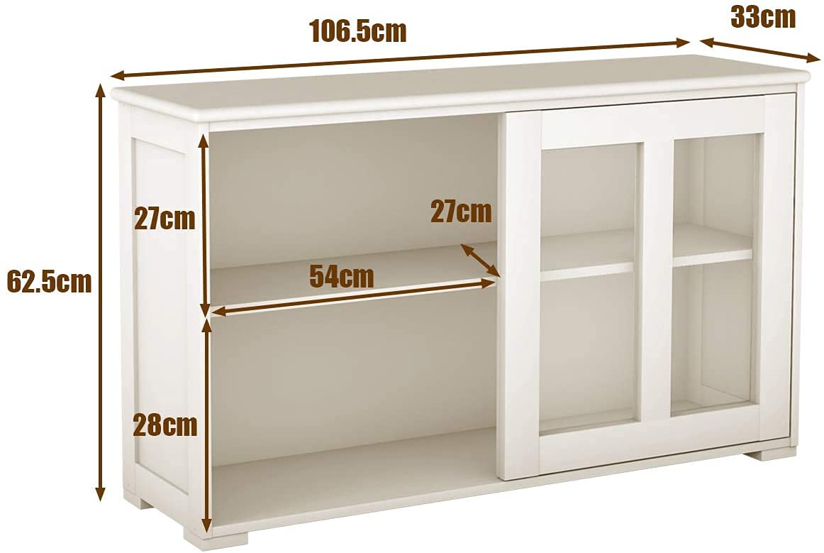 RELAX4LIFE Sideboard with 2 Sliding Glass Doors, Sideboard for Living Room, Hallway, Office and Kitchen, Hallway Cabinet with Height-Adjustable Shelf, Wooden Kitchen Cabinet (Cream)