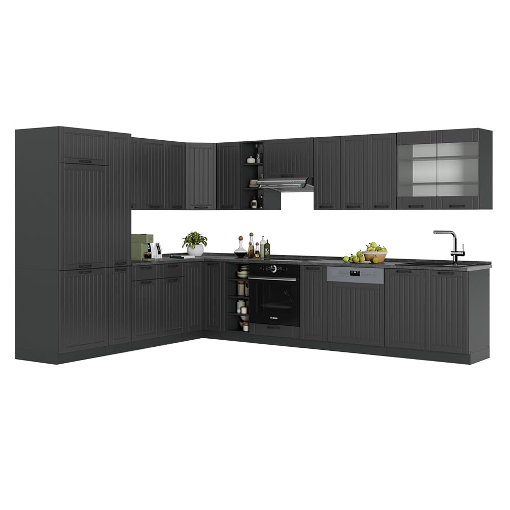 Vicco Fame-Line Corner Kitchen 257 x 347 cm White High Gloss / Anthracite without Worktop