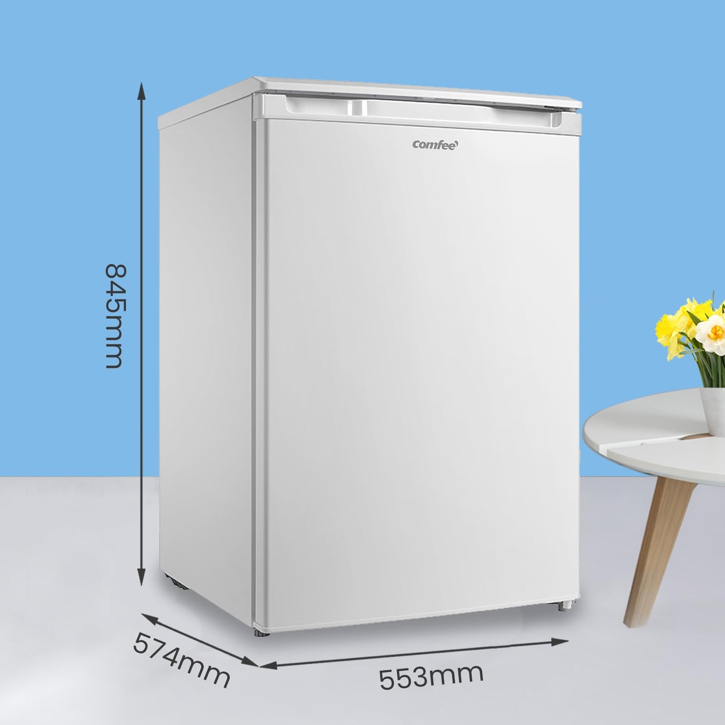 Comfee RCD133WH3(E) Fridge, 131L Fridge without Freezer, Inverter Compressor, Fruit and Vegetable Compartment, 84.5 cm H x 55.3 cm W, 72 kWh per Year, Adjustable Temperature Control, Adjustable Feet