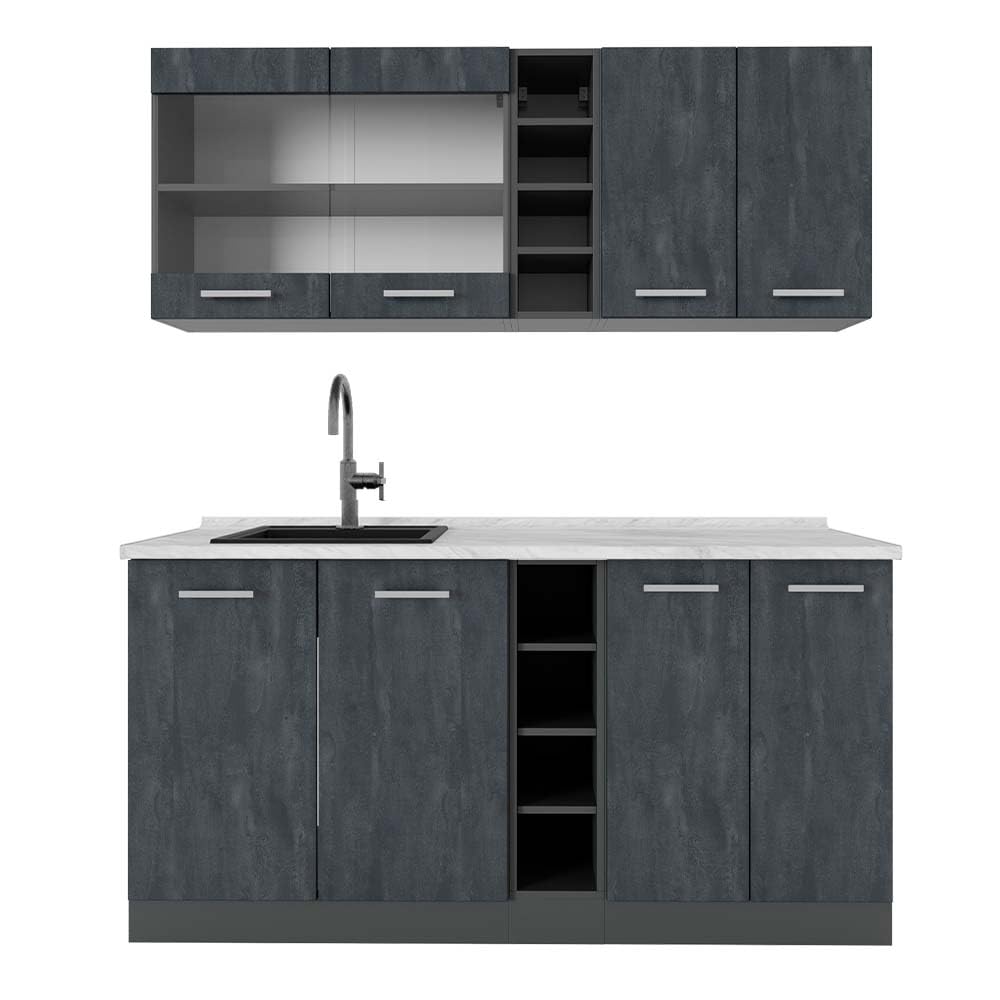Vicco Single Kitchen R-Line White High Gloss / Anthracite 160 cm without Worktop