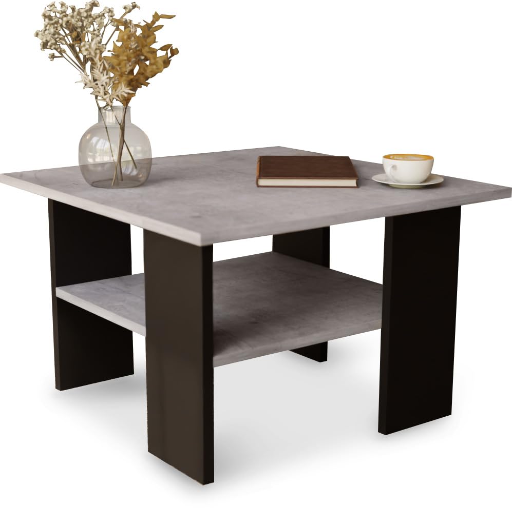 Artisan Coffee Table, Retro Loft Bench, Open Double Shelf, Skate Legs, Ideal for Coffee Get-Togethers, Laminated Top, Large Surface, Guaranteed Stability, White 3