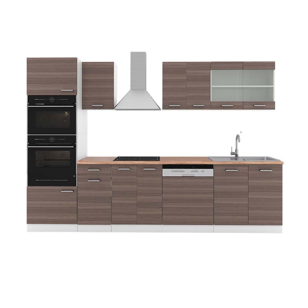 Vicco R-Line Kitchen Unit, High-Gloss Anthracite/White, 300 cm with Tall Cabinet, without Worktop