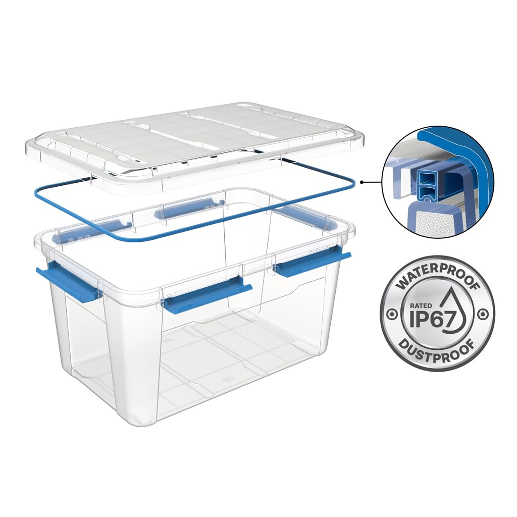 Kreher® Waterproof Storage Box with Lid and Silicone Seal (IP67) Made of Durable Plastic in Various Sizes. Ideal for Wet Rooms, Basements, Garages, Camping etc. (2.50 Litres)