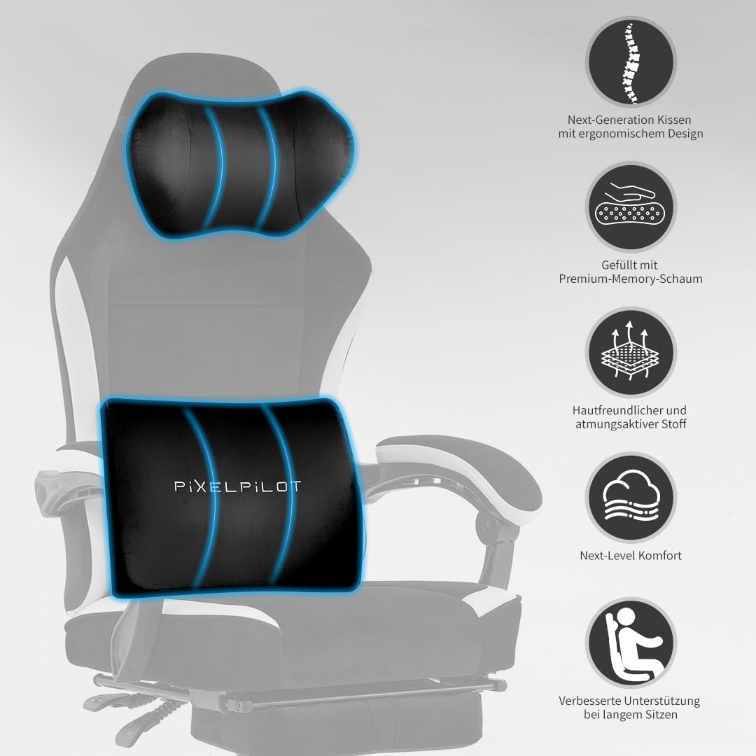 PixelPilot Ergonomic Gaming Chair [Breathable Fabric] Gaming Chair with Footrest, Head and Lumbar Support, Gamer PC Chair Wide Seat, Office Chair 150 kg Load Capacity (Nebula I, Grey)