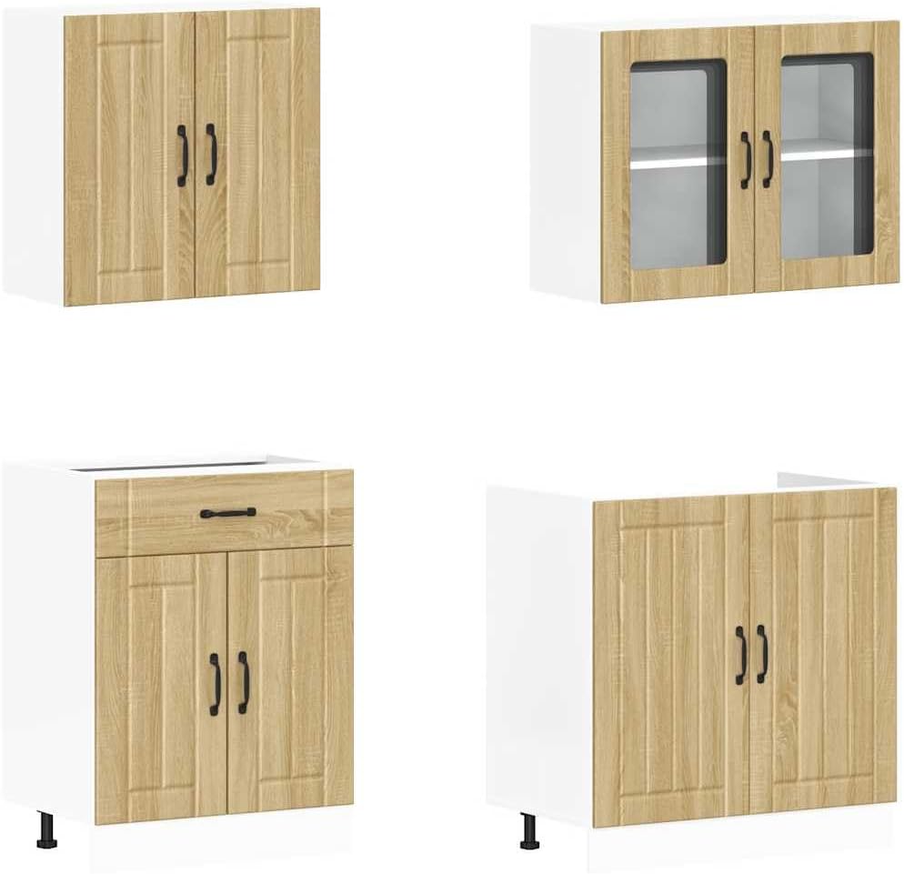 Lucca 7-Piece Kitchen Cabinet Set without Electrical Appliances High Gloss White Wood Material