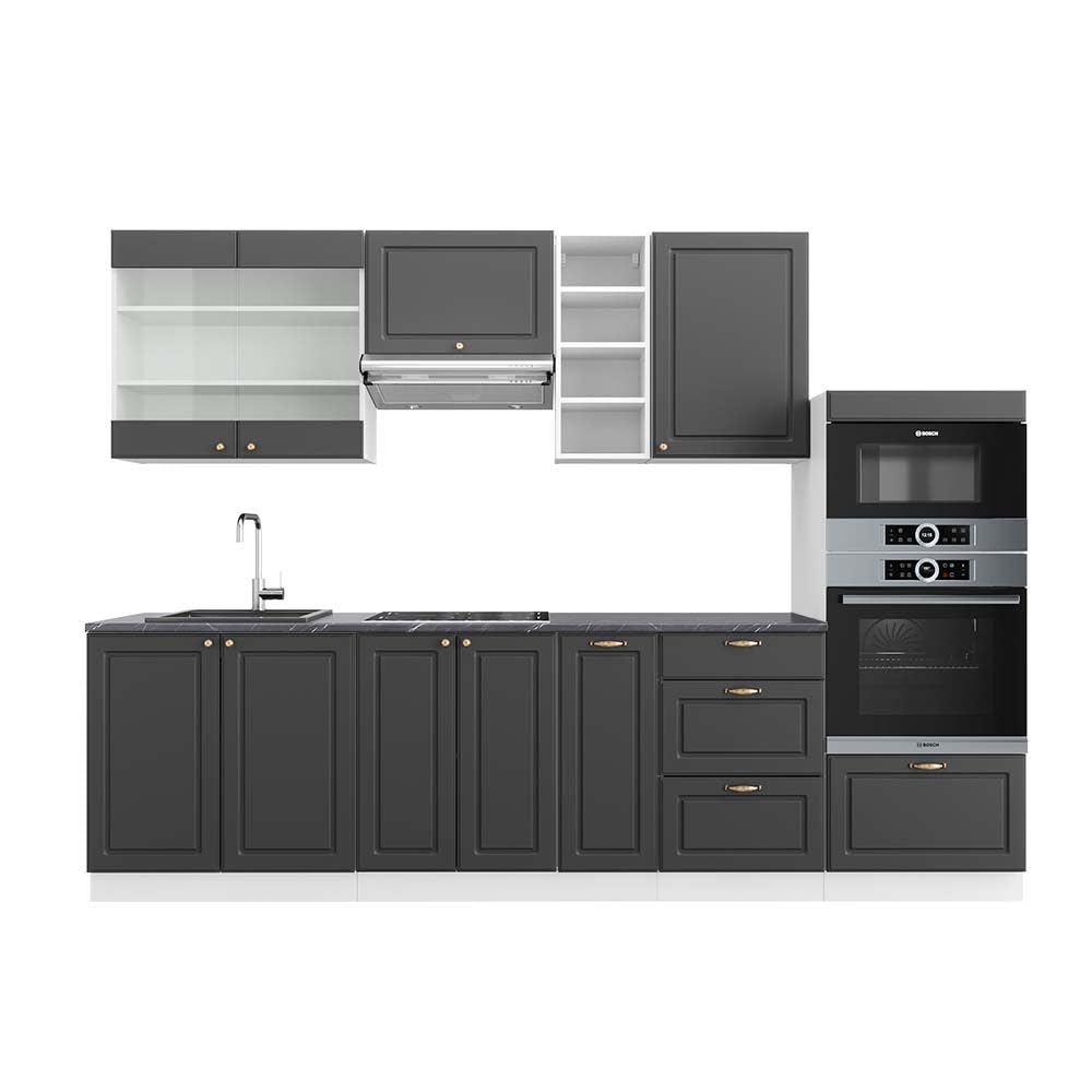 Vicco Fame-Line Kitchen Unit 280 cm without Worktop 280 cm High-Gloss Anthracite / White