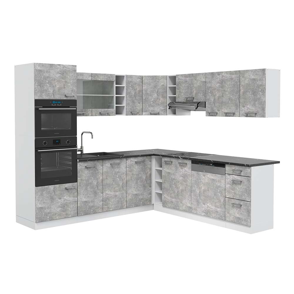 Vicco R-Line Fitted Kitchen Cabinets Country House Kitchen Furniture (White, Corner 247 x 237 cm)