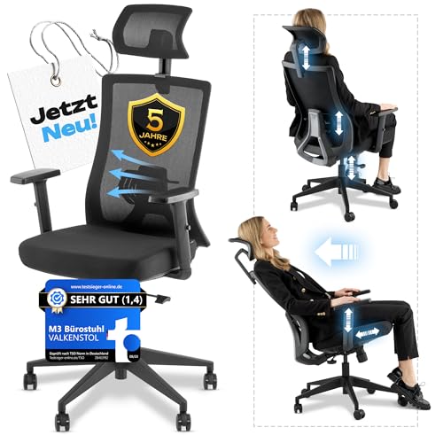 M2 Ergonomic Office Chair, Test Winner with Adjustable Armrest without Headrest for Maximum Freedom of Movement, Back-Friendly, Comfortable Desk Chair for Office and Home Office Chair