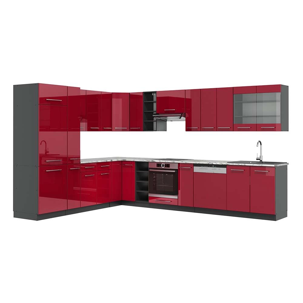 Vicco Fame-Line Corner Kitchen 257 x 347 cm White High Gloss / Anthracite without Worktop