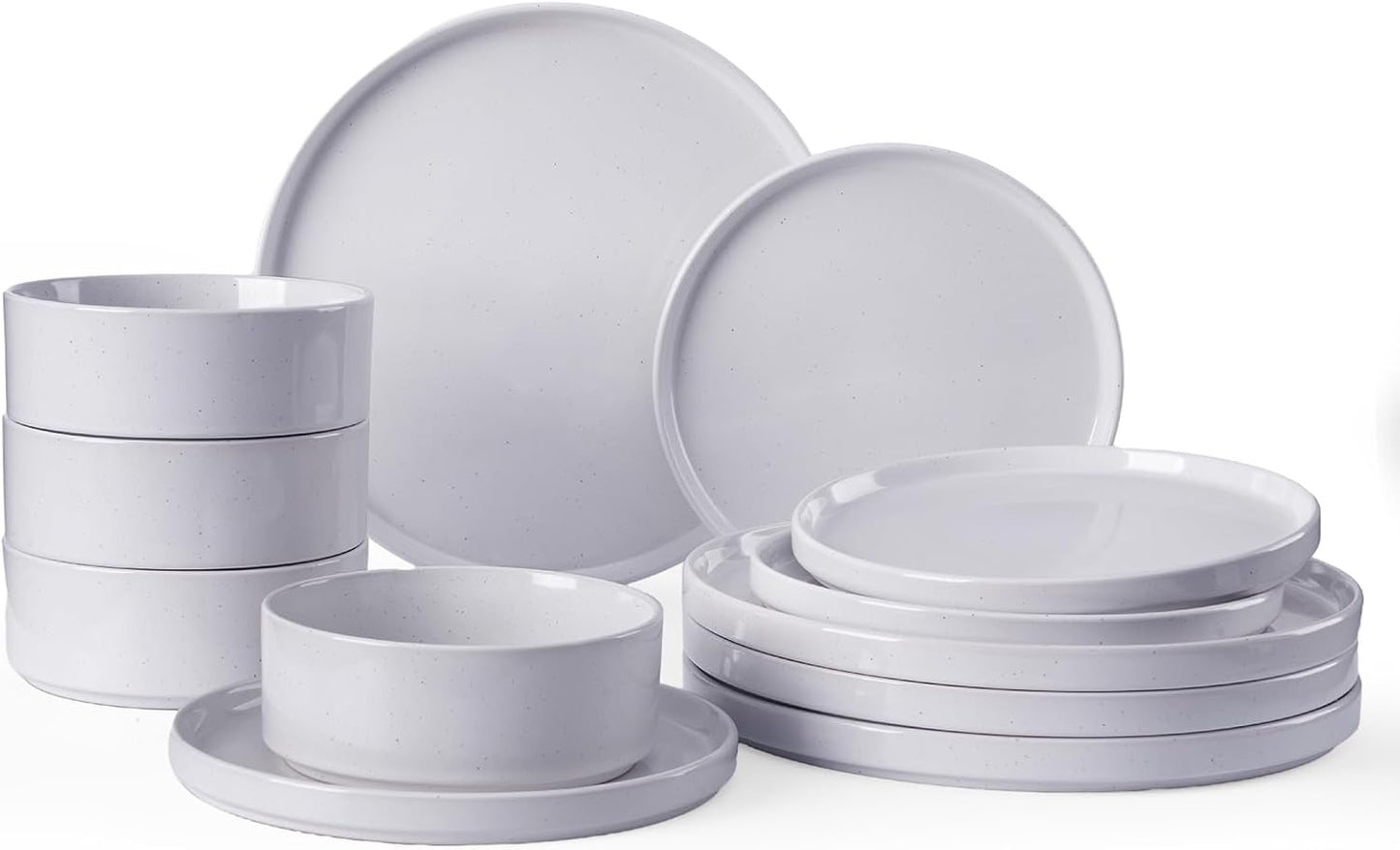 Star 18-Piece Plate Set, Crockery Set for 6 People, Stoneware Crockery Set, Anti-Scratch Dinner Service, Microwave & Dishwasher Safe, Cappuccino White