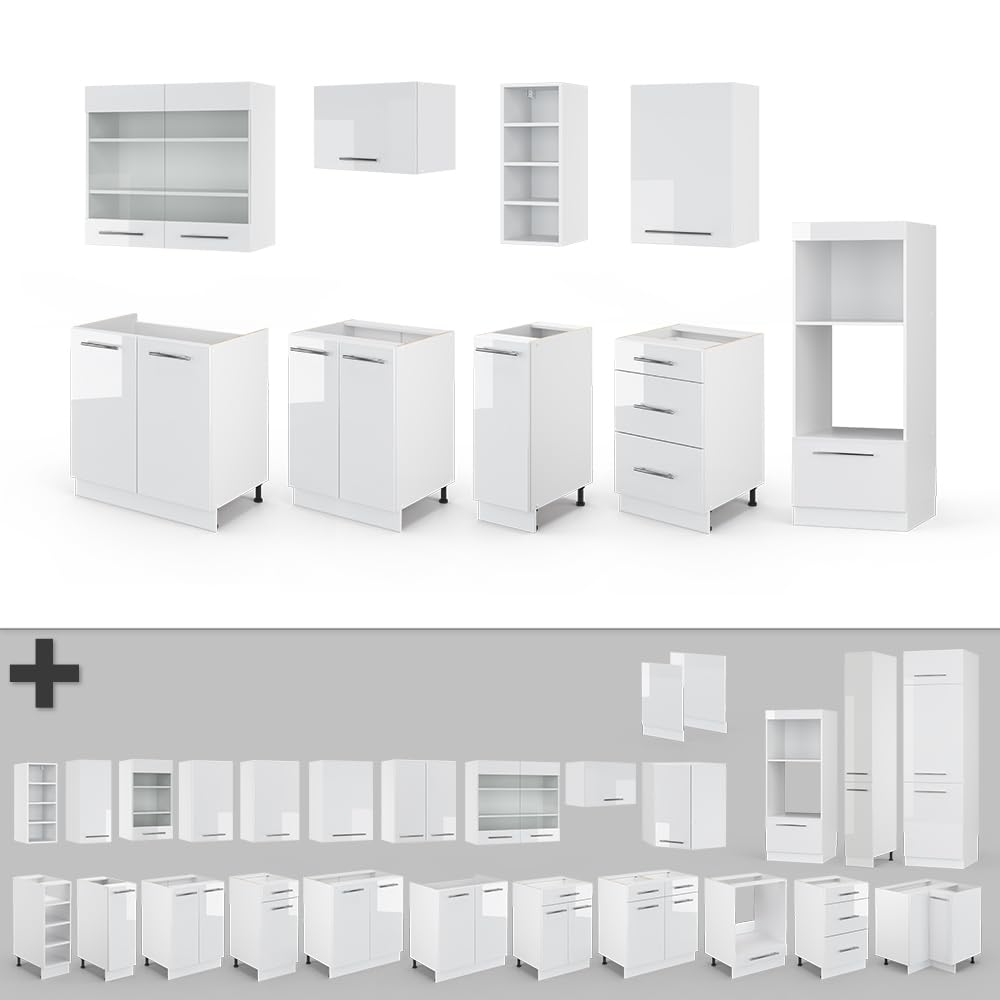 Vicco Fame-Line Kitchen Unit 280 cm without Worktop 280 cm High-Gloss Anthracite / White