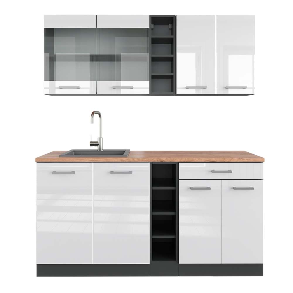 Vicco Single Kitchen R-Line White High Gloss / Anthracite 160 cm without Worktop