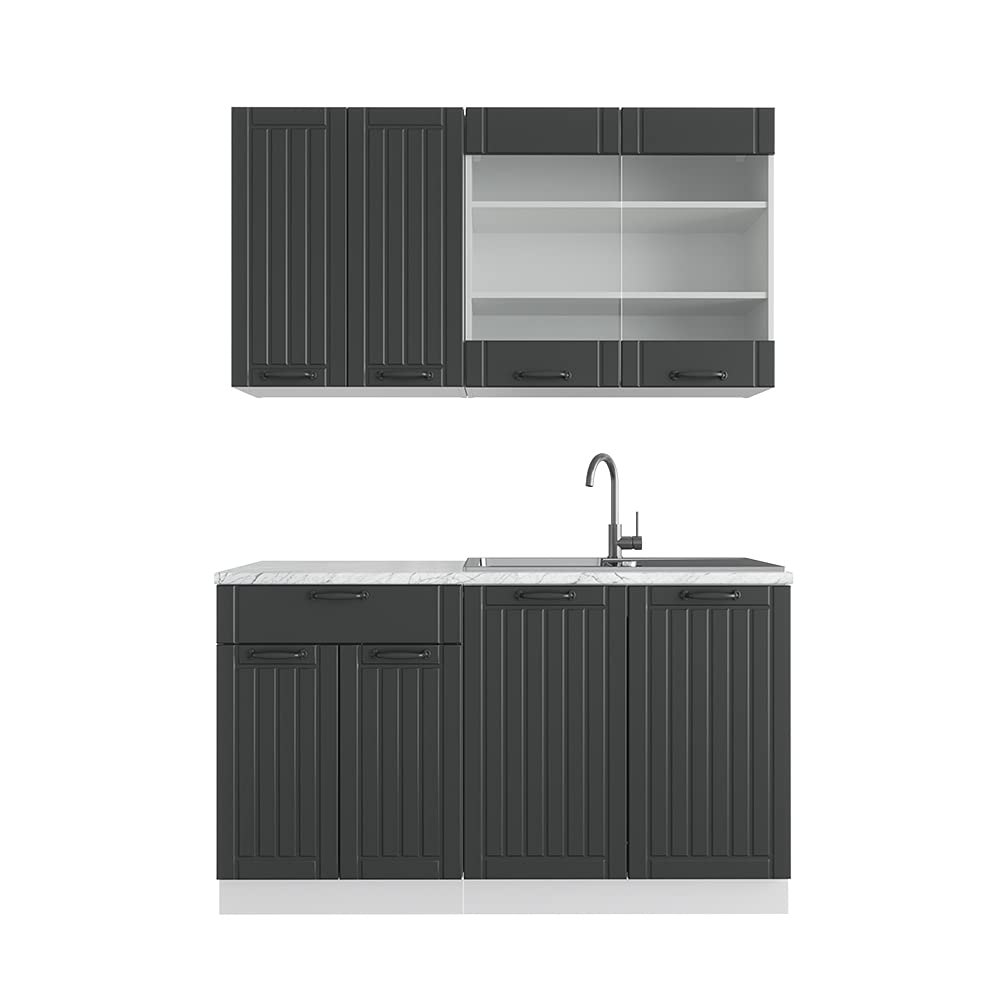Vicco Fame-Line Single Built-In Kitchen Unit, 140 cm, High-Gloss Fame-Line (Anthracite, High Gloss)