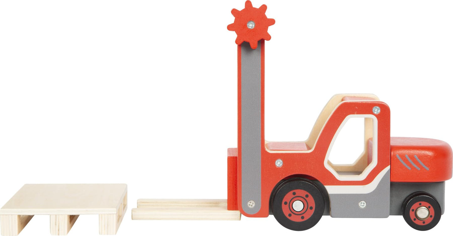 small foot Crane Truck with Wooden Pallet, Toy Vehicle for Children, with 360° Rotating Crane and Accessories, from 2 Years, 12639