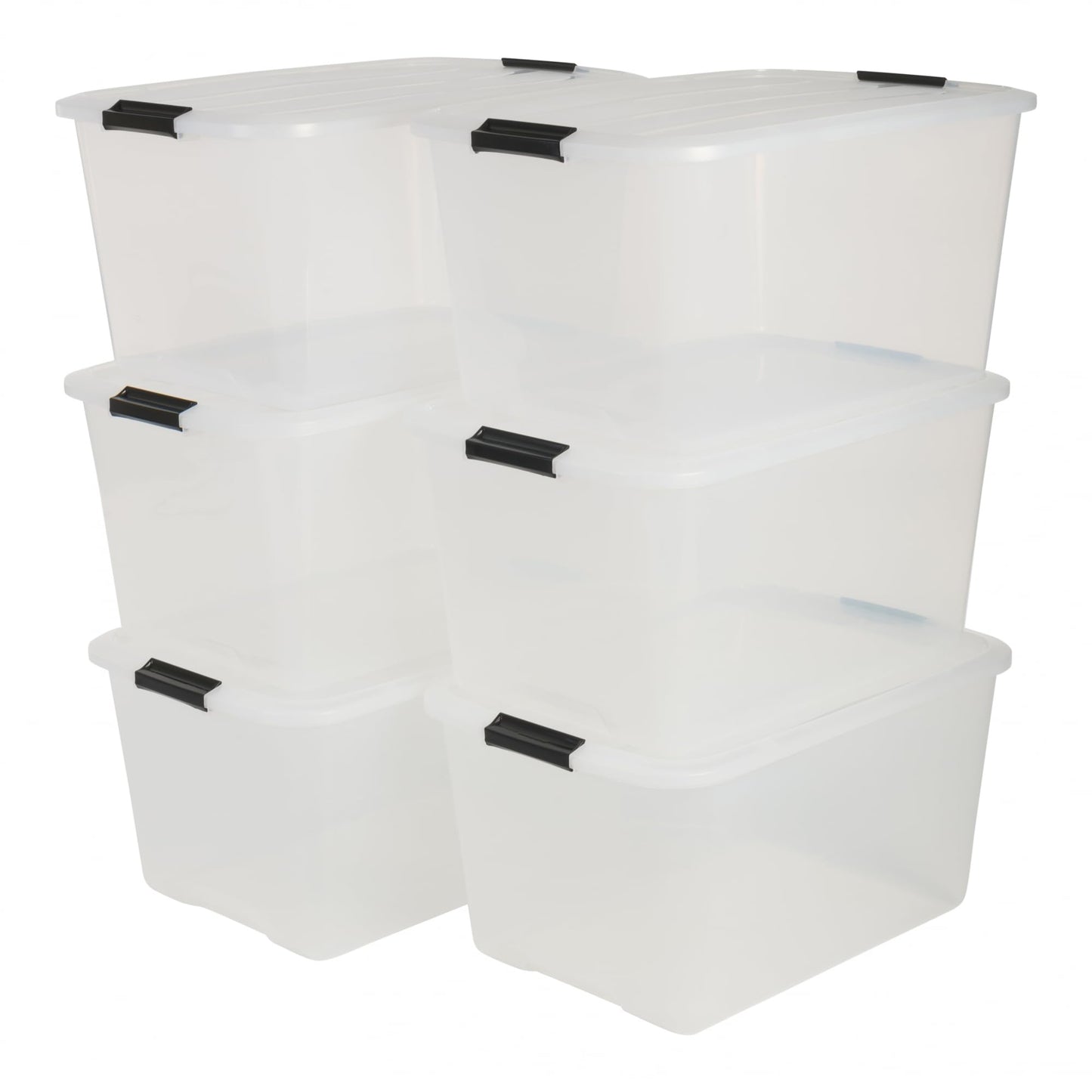 Iris Ohyama Storage Boxes with Lids, 55L, Set of 4, Transparent, Secure Closure, Stackable, Handles, Bedroom, Closet, Office, Organisation, BPA-Free Plastic, Organiser Boxes, BSB-55