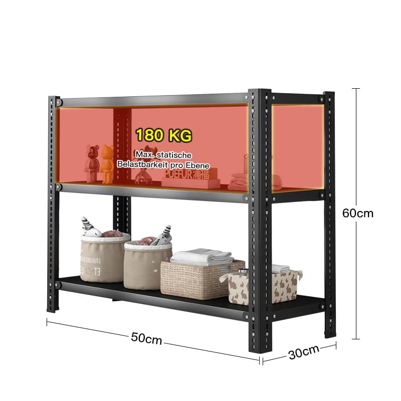 Screw Shelf Storage Rack Black 1080 kg Total Load 80 x 30 x 180 cm 6 Shelves (180 kg Base) Metal Stable
