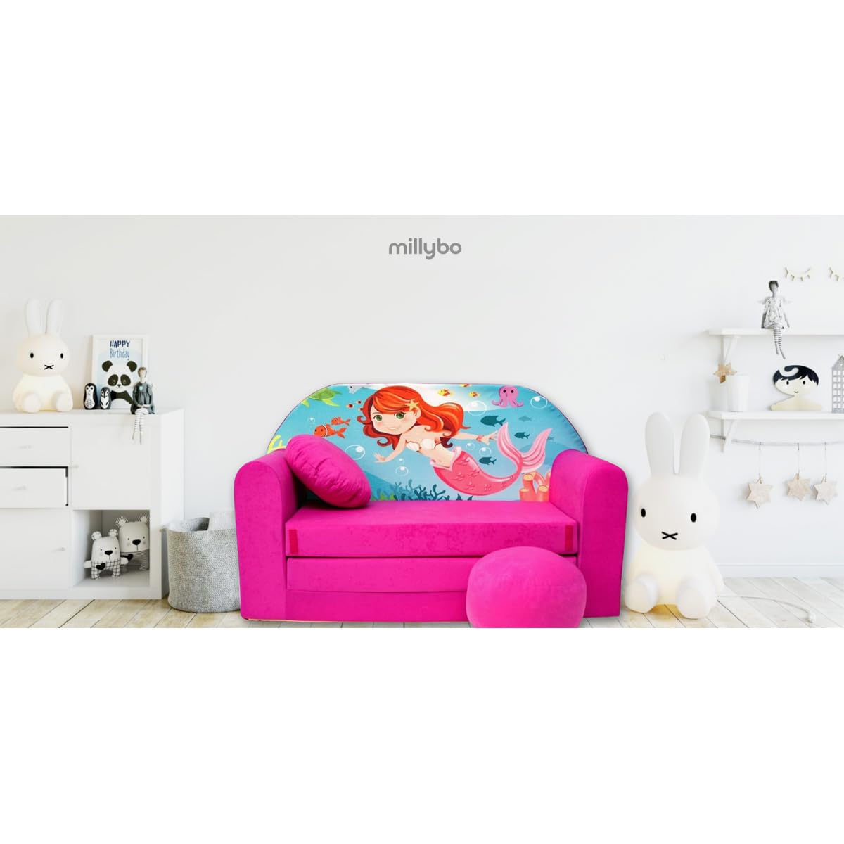 Children's Sofa with Sleep Function Foldable 3-in-1 Children's Sofa Play Sofa with Bed Function Girls Boys Bean Bag Mini Sofa Bed Children's Room Sleeping Chair (A39)