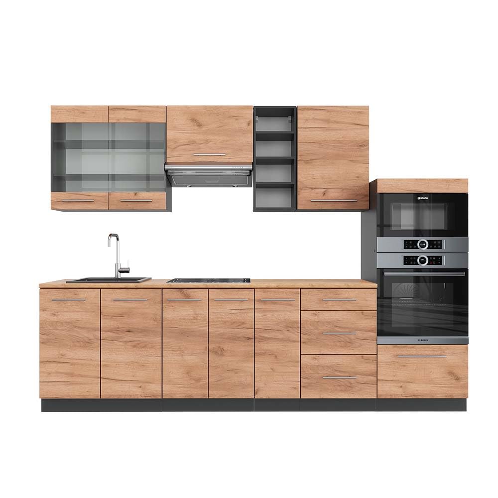 Vicco Kitchen Unit Fame-Line Goldkraft Oak / Anthracite 280 cm without Worktop