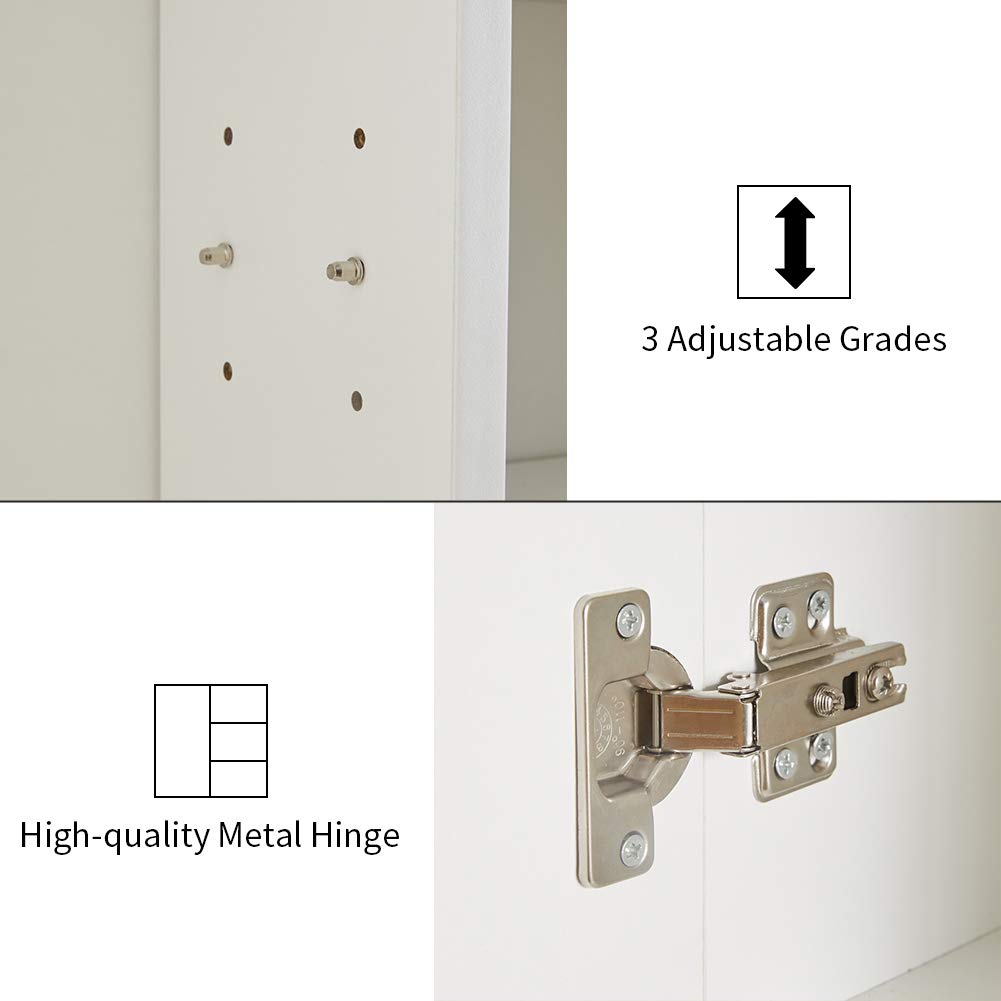 TUKAILAI Mirror Cabinet Bathroom Cabinet with 2 Toy Doors and Additional Shelf Storage Cabinet with Adjustable Shelves Wall Cabinet Medicine Cabinet Wall Cabinet for Bathroom White