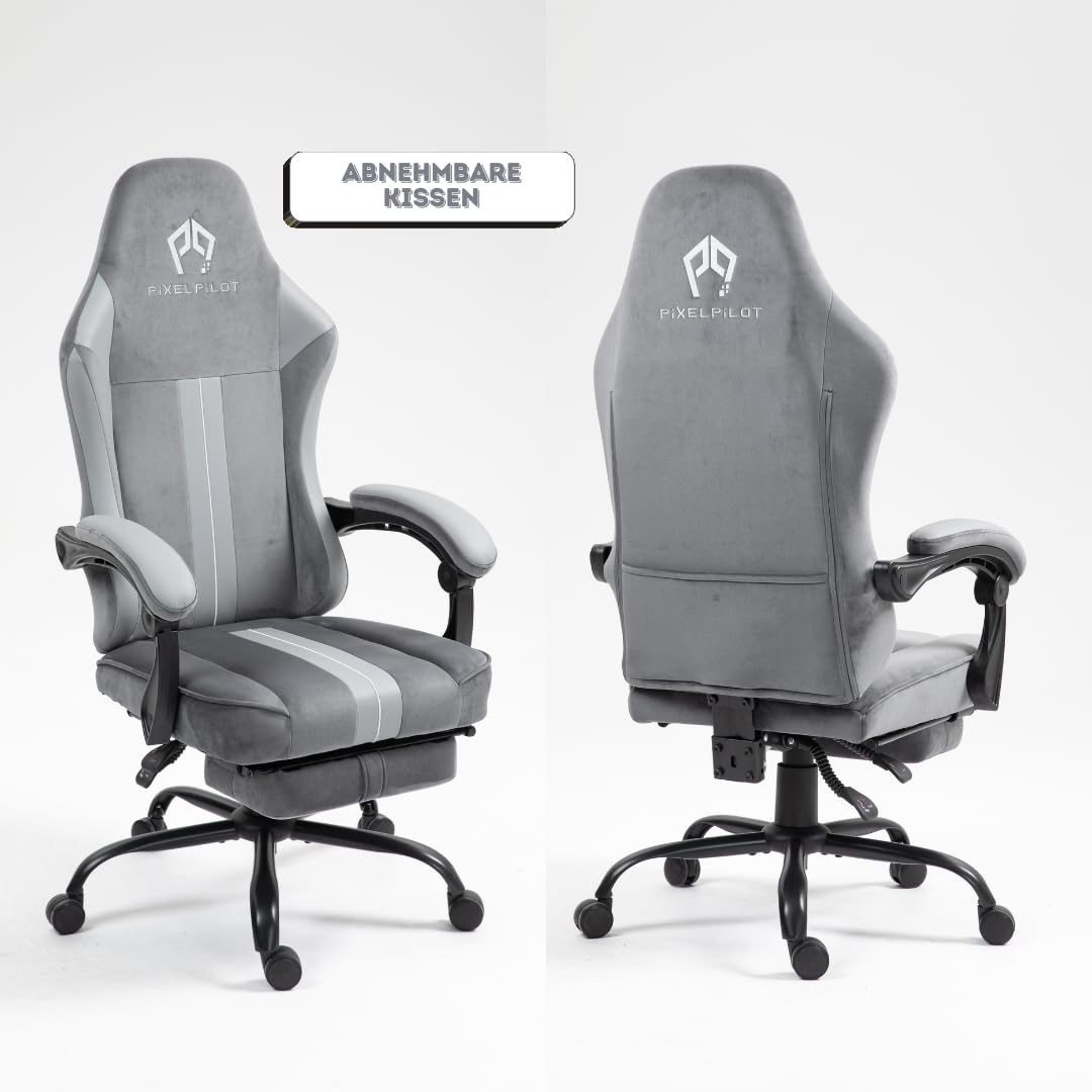 PixelPilot Ergonomic Gaming Chair [Breathable Fabric] Gaming Chair with Footrest, Head and Lumbar Support, Gamer PC Chair Wide Seat, Office Chair 150 kg Load Capacity (Nebula I, Grey)