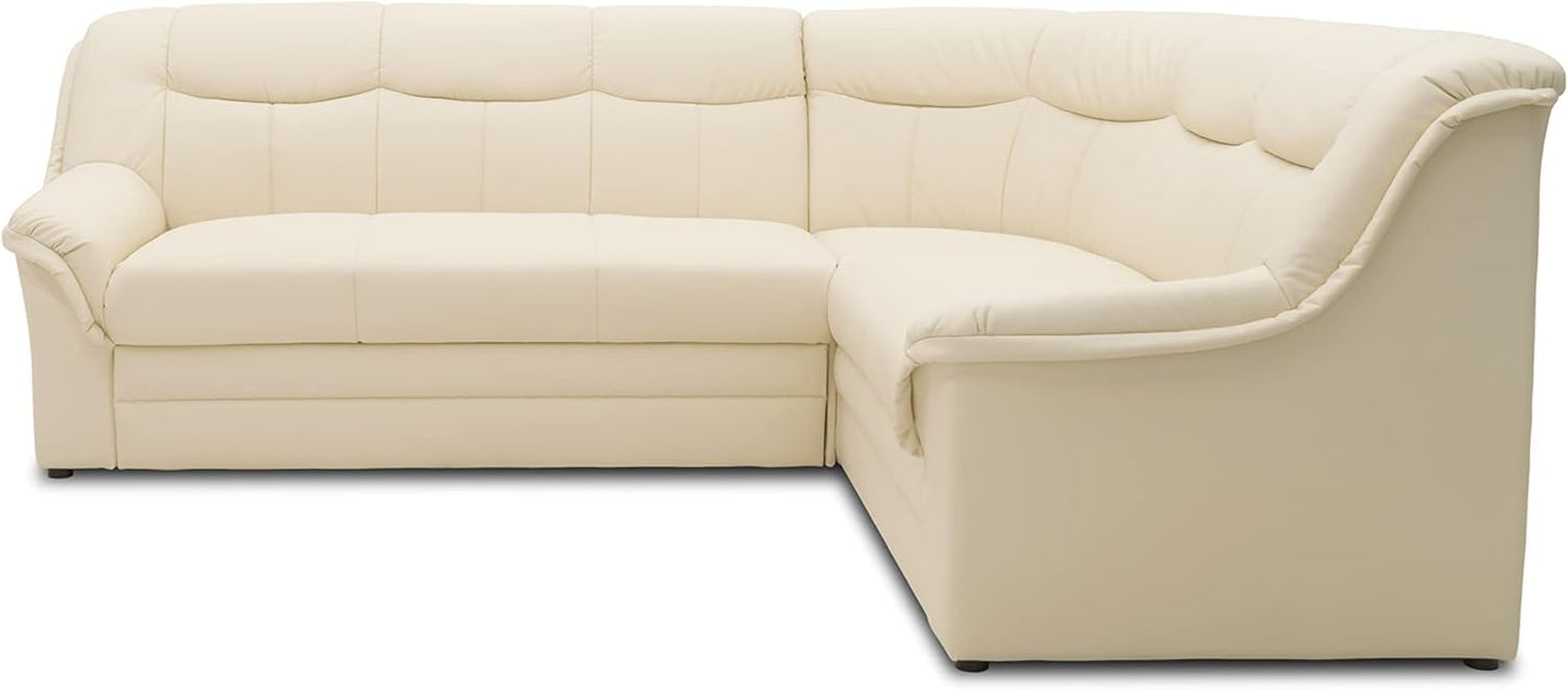 DOMO. collection Berlin Corner Sofa, Timeless Leather Corner Sofa with High-Quality Spring Core Padding, L-shaped Faux Leather, Couch 205 x 250 x 89 cm, Black