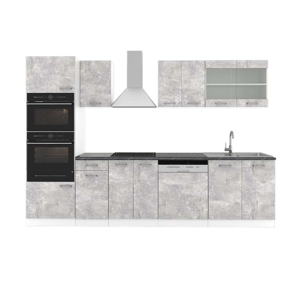 Vicco R-Line Kitchen Unit, High-Gloss Anthracite/White, 300 cm with Tall Cabinet, without Worktop