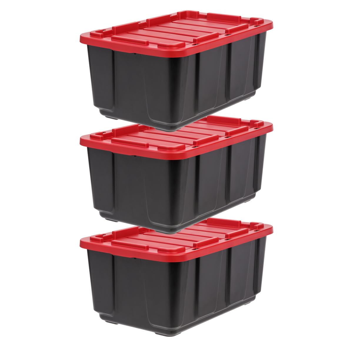 Iris Ohyama, 100L Plastic Storage Box with Heavy Duty Lid, Set of 2, Black, Stackable, Garage Shelves, Moving Moving Plastic Tool Box Storage Box UTB-27