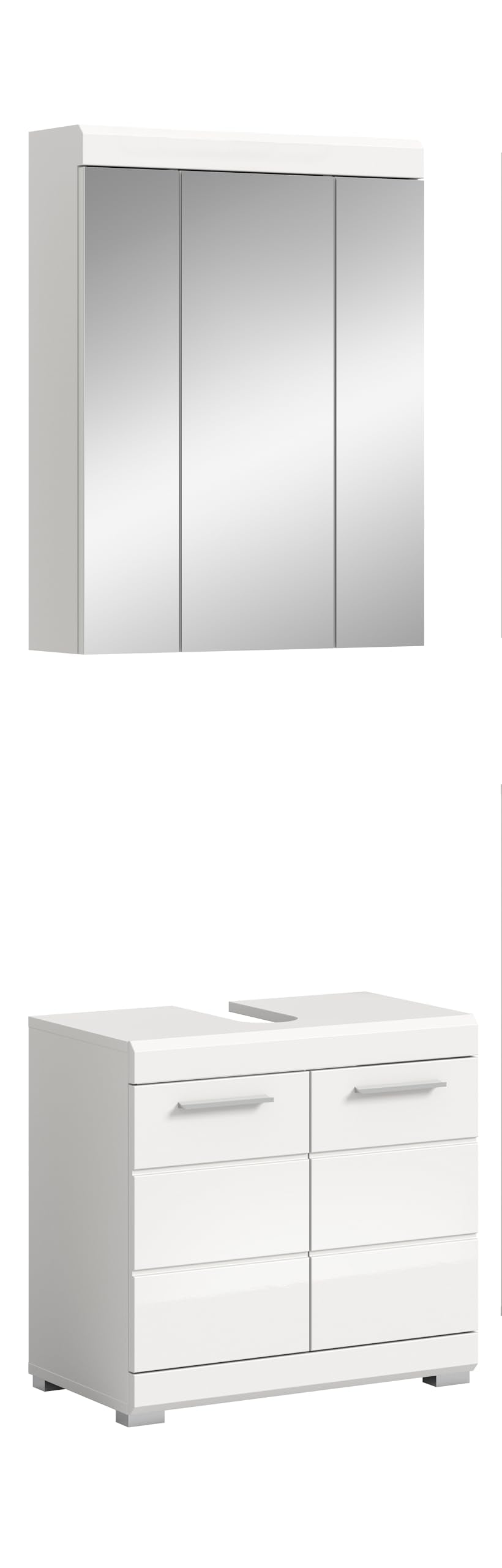 Badezimmer Scout X06B2723 Wall-Mounted Cupboard Wide Cabinet in Front White High Gloss Body Smoke Silver Nb. Approx. 74 x 79 x 24 cm