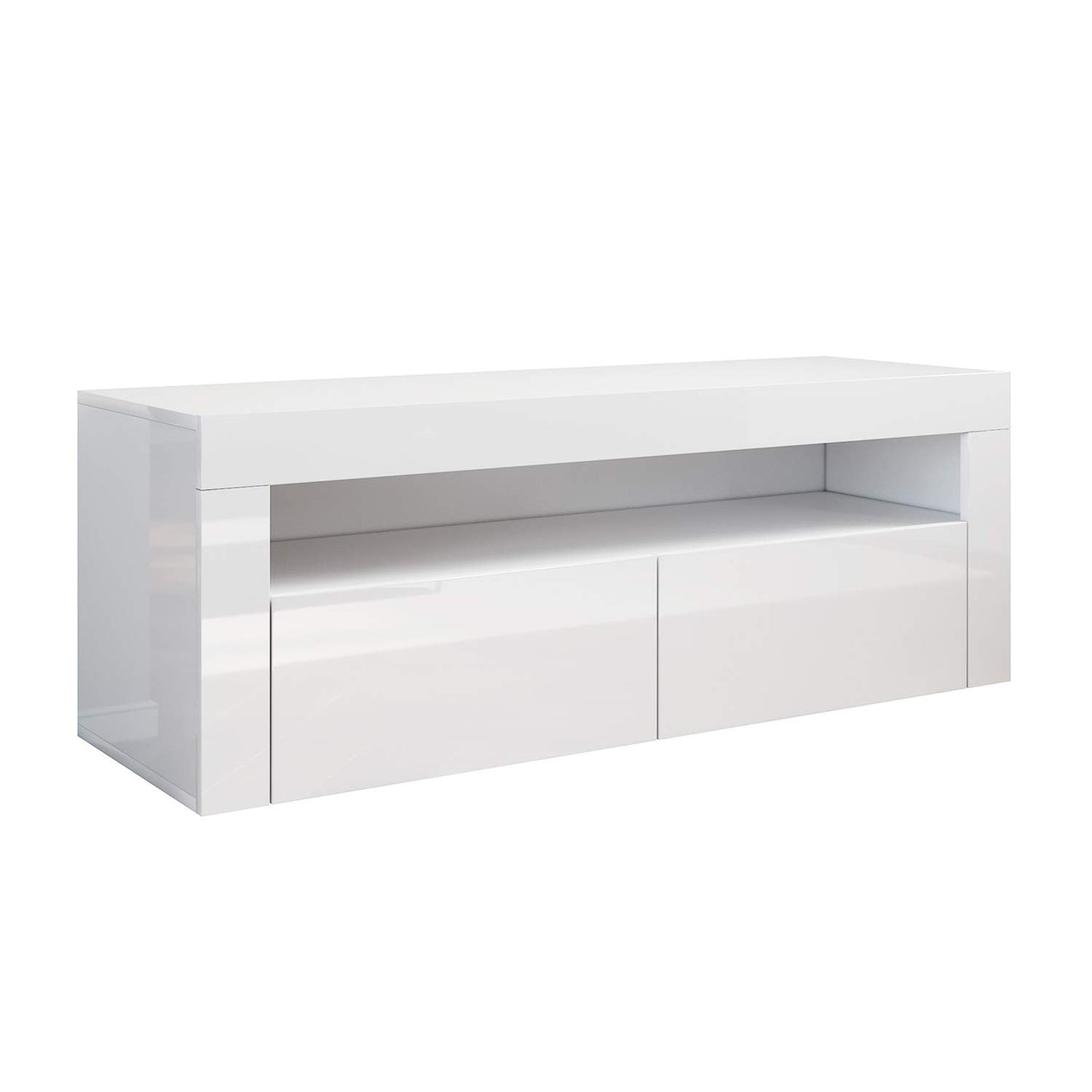 SONNI TV Board White, Handle-less Design, TV Cabinet High Gloss, TV Stand with LED Lighting, 12 Colours Can Be Adjusted, TV Shelf, Lowboard for TVs up to 65 Inches, 130 x 35 x 45 cm