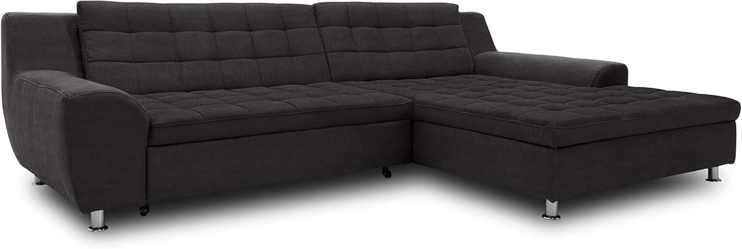 DOMO. collection Merida Corner Sofa, Sofa with Sleep Function in L-Shape, Corner Couch with Bed Box, Sofa Bed 304 x 200 x 84 cm (W x D x H), Beige