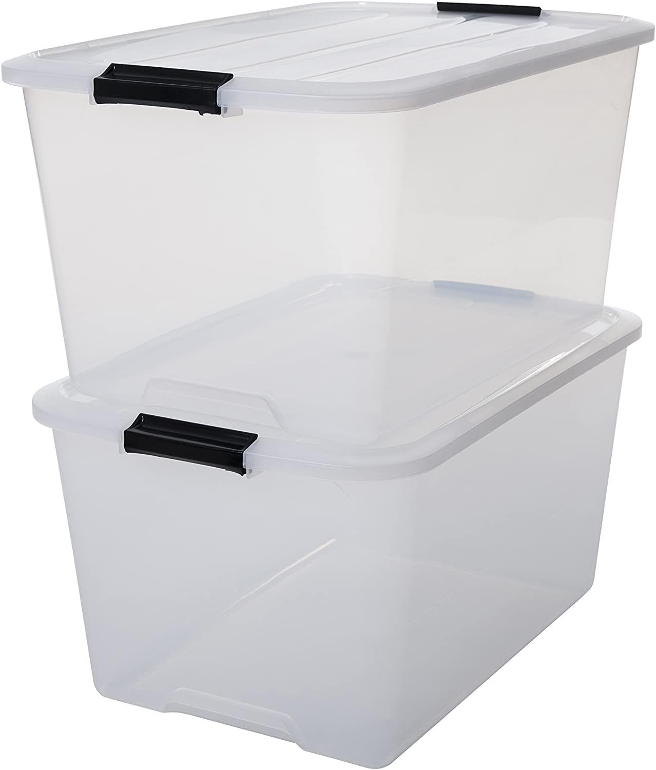 Iris Ohyama Storage Boxes with Lids, 55L, Set of 4, Transparent, Secure Closure, Stackable, Handles, Bedroom, Closet, Office, Organisation, BPA-Free Plastic, Organiser Boxes, BSB-55