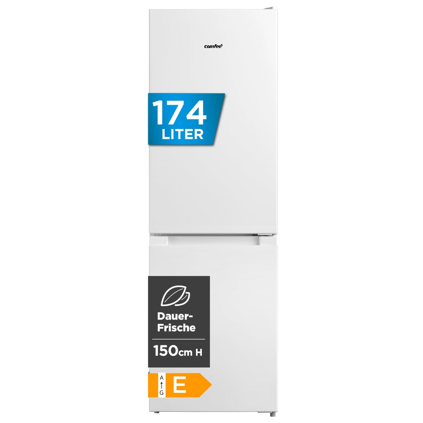 Comfee RCB169DK3 Combination Fridge-Freezer, 150 cm Height, Low Frost, 174 L, Quiet, 38dB, Adjustable Temperature, LED Light, 156 kWh/Year, Black