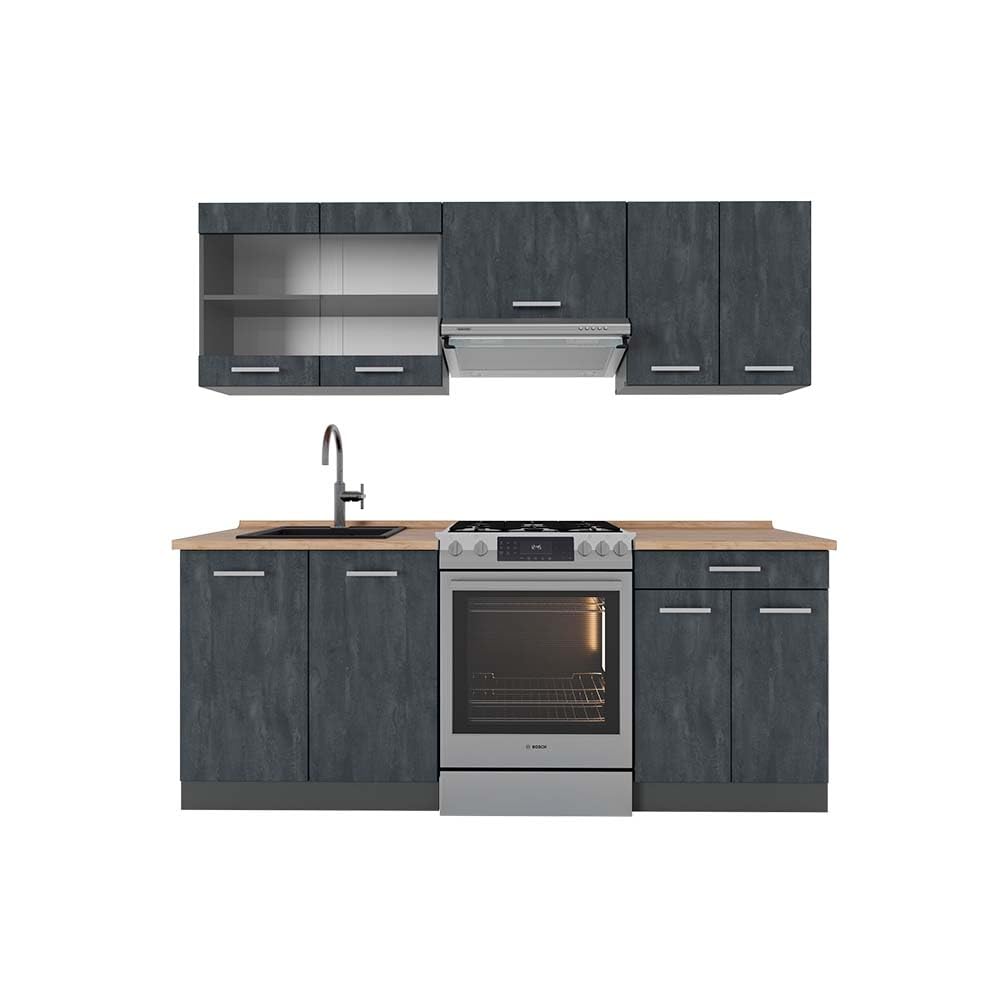 Vicco R-Line Kitchen Unit, White High-Gloss / Anthracite, 200 cm without Worktop