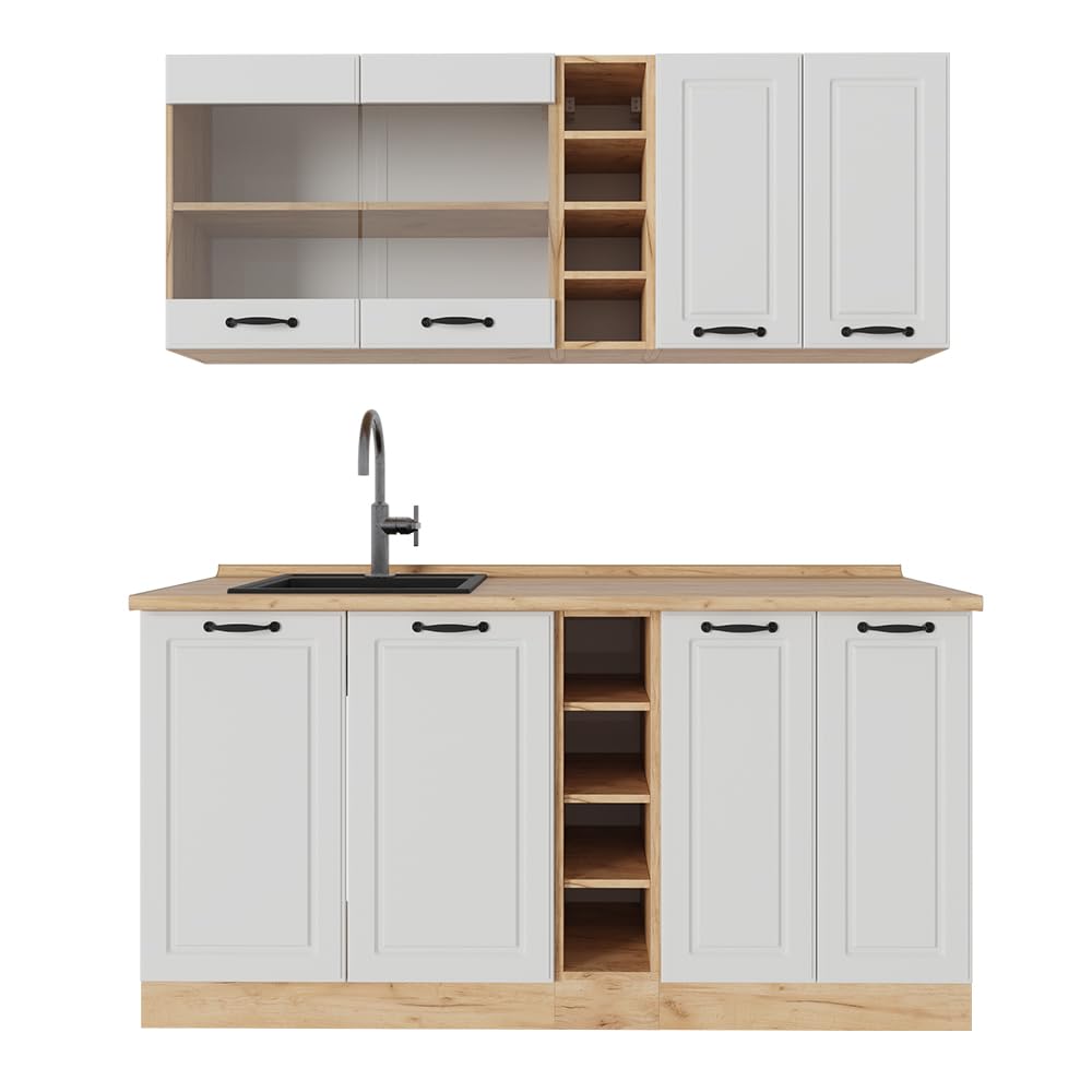 Vicco Single Kitchen R-Line Anthracite High Gloss / Goldkraft Oak 160 cm without Worktop