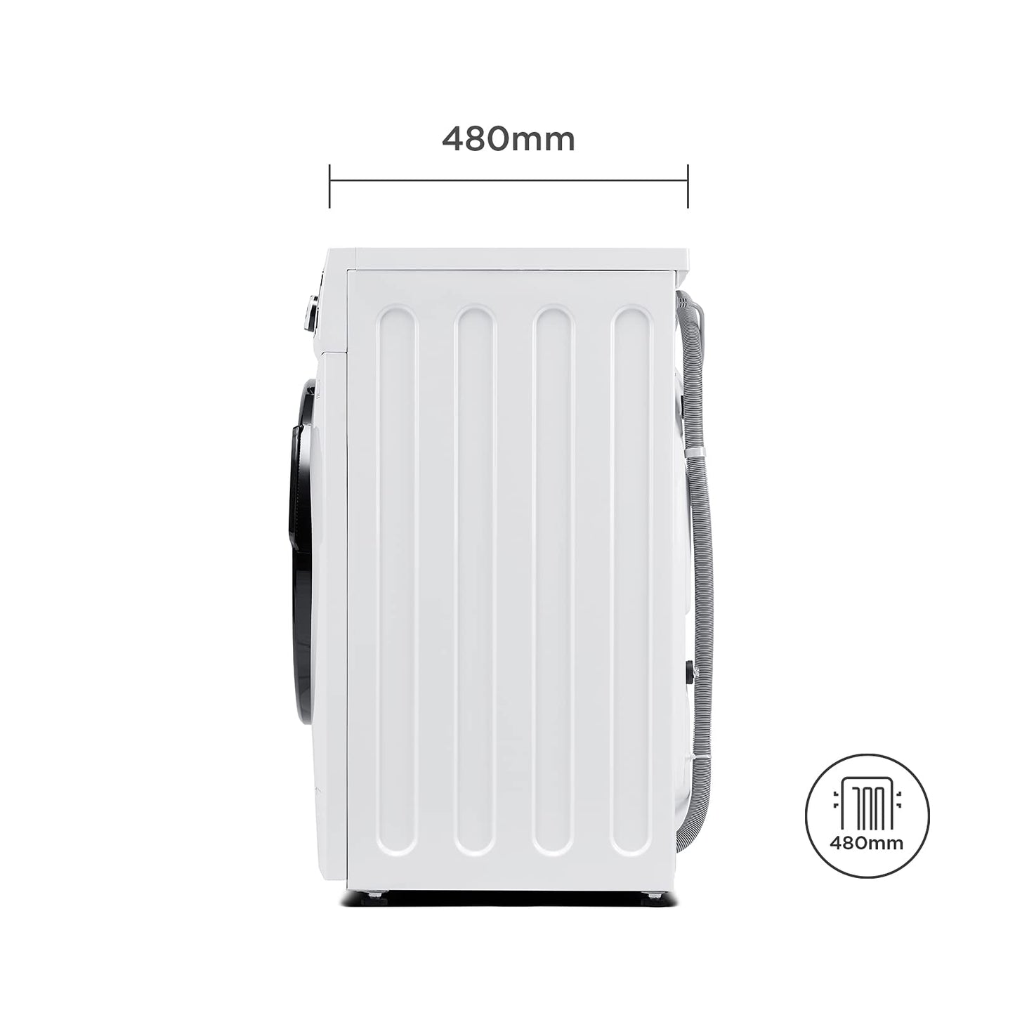 Midea MF200W80WB-14AS Washing Machine, 8 kg, Energy Efficiency Class A, Automatic Volume, Steam Care, Refill Function, 1400 rpm, Time Saving, Turbo, Only 48 cm Deep, App Control, AquaStop, White