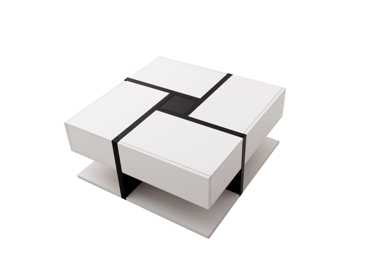 Merax High Gloss Coffee Table with LED, Modern Living Room Table with Storage Drawers, Multifunctional Side Table for Living Room, Rectangular Centre Table, Sofa Table, Coffee Table, Office, Black