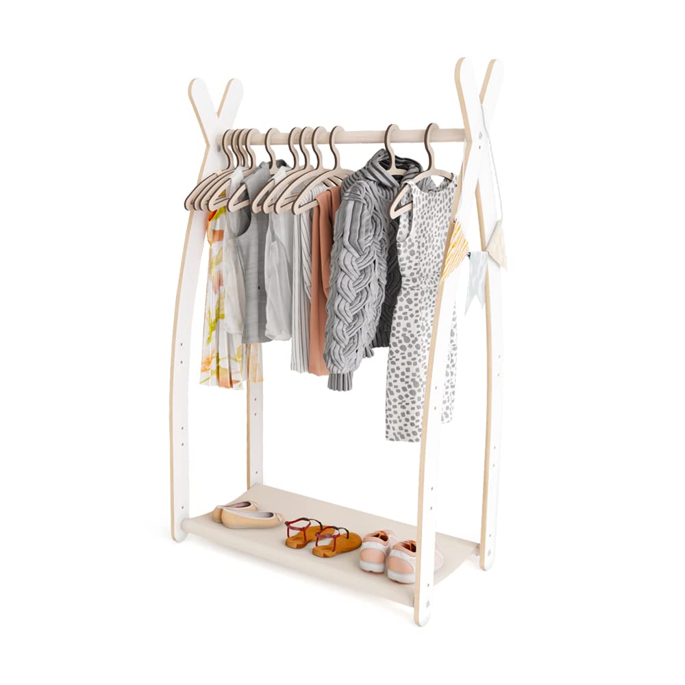 MAMOI® Children's Coat Stand 95 x 106 x 32 cm / 53 x 95 x 32 cm | Children's Wardrobe | Clothes Rail for Children | Wooden Rail | Wardrobe Wood for Children's Room | 100% Eco | Made in EU
