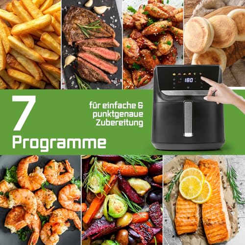 GOURMETmaxx Digitale Heißluftfritteuse 12 L, XXL-Edelstahl-Ofen | Airfryer + Timer, Touchdisplay, Drehspieß | fettarm, energiesparend frittieren | 10 Programme inkl. Pizza | 1800 W