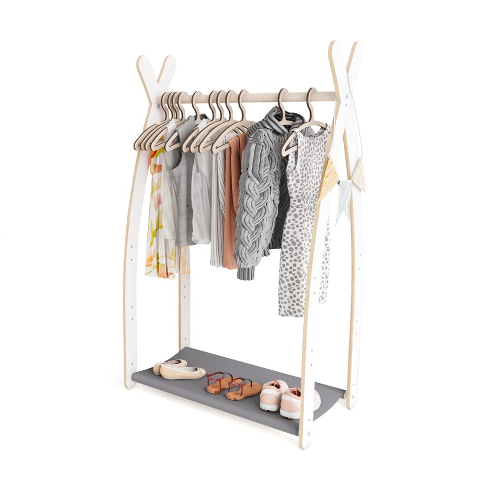 MAMOI® Children's Coat Stand 95 x 106 x 32 cm / 53 x 95 x 32 cm | Children's Wardrobe | Clothes Rail for Children | Wooden Rail | Wardrobe Wood for Children's Room | 100% Eco | Made in EU