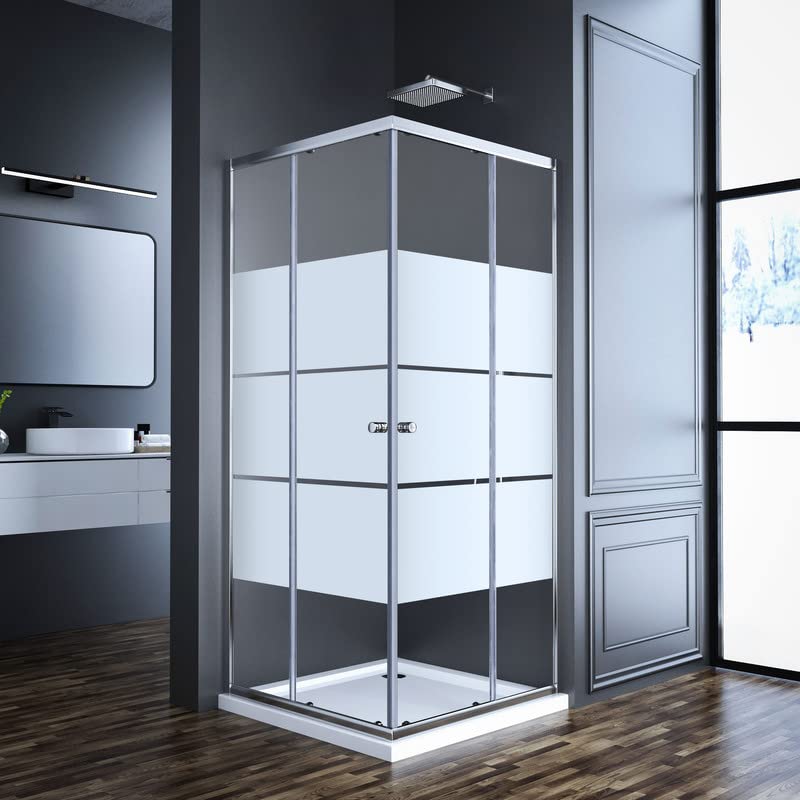 Shower Cubicle Black Double Sliding Door with Corner Entry 75 x 75 cm Shower Screen Sliding Doors Shower Enclosure 6 mm Tempered Glass Height 185 cm Shower Door