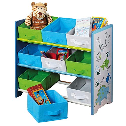 Kesper 17725 Children's Storage Shelf with 9 Textile Drawers Dinosaur Motif