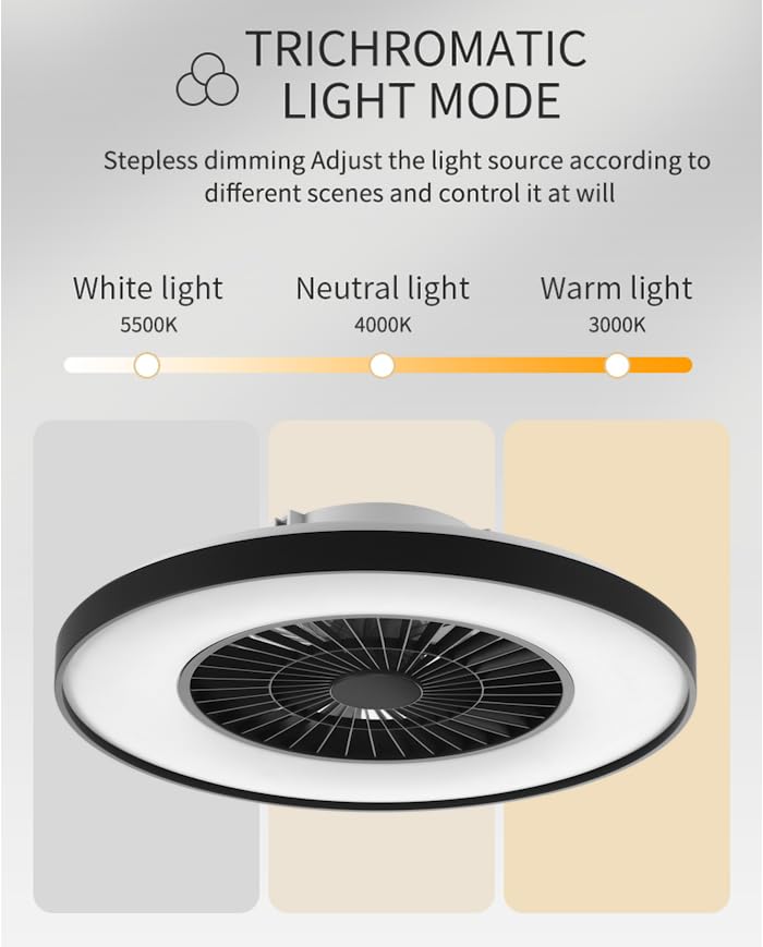 HSL LED Ceiling Light with Fan, Diameter 50 cm, Ceiling Fan with Lamp, Star Effect, Continuous Ventilation Speeds, Effortless Light Dimming, with Remote Control, 3000-5500 K, 4300 Lm, Air Conditioner