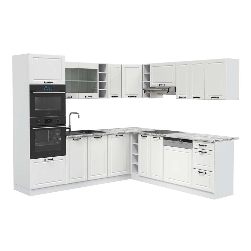 Vicco R-Line Fitted Kitchen Cabinets Country House Kitchen Furniture (White, Corner 247 x 237 cm)