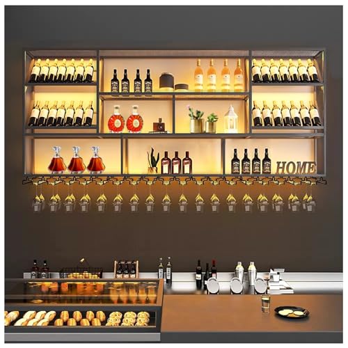 TAUODUYY 180 cm Large Industrial Wall Mounted Wine Rack, 3 Tier Wine Display with Glass Holder, Modern Black Metal Wine Rack Wall, for Home Kitchen/Wine Cellar/Bar Cafe (180 cm)