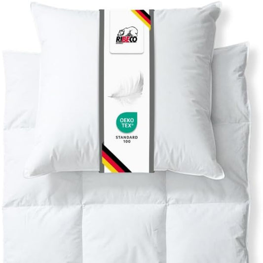 Johanna Down Duvet 135 x 200 cm & Pillow 40 x 80 cm Set of 2 - Down Duvet & Pillow Made of Feathers & Down, Allergy Friendly, Made in Germany, Warmth Class: Light