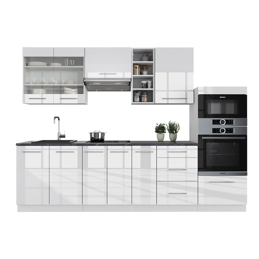 Vicco Fame-Line Kitchen Unit 280 cm without Worktop 280 cm High-Gloss Anthracite / White