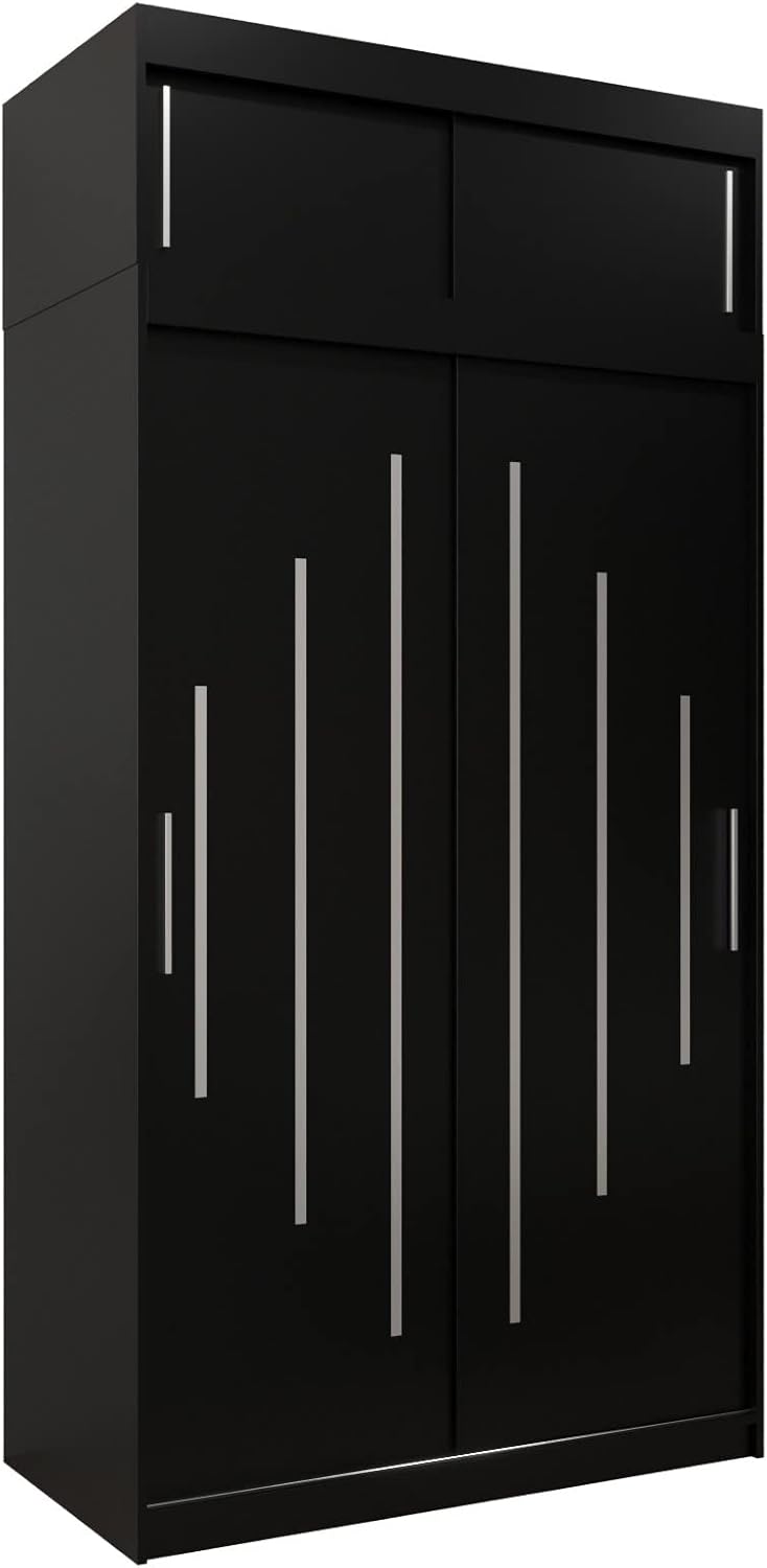 Kryspol Schwebetürenschrank York 250 cm Kleiderschrank mit Kleiderstange und Einlegeboden Schlafzimmer- Wohnzimmerschrank Schiebetüren Modern Design (Weiß)