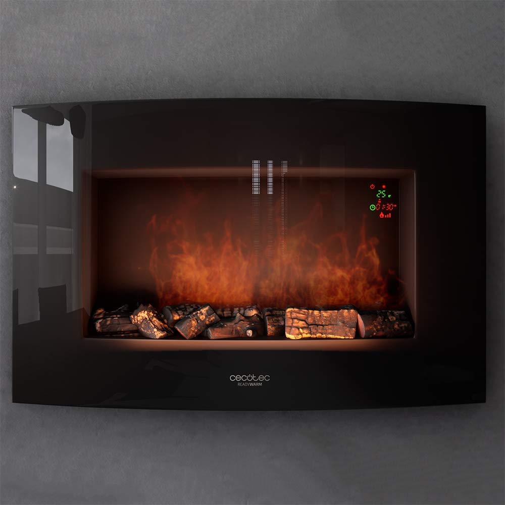 Cecotec Ready Warm 2200 Curved Flames Electric Fireplace with Remote Control, 22 Inch, 2000 W with 2 Power Levels, Curved Tempered Glass Scoreboard, 2 LED Lights, 20 m2
