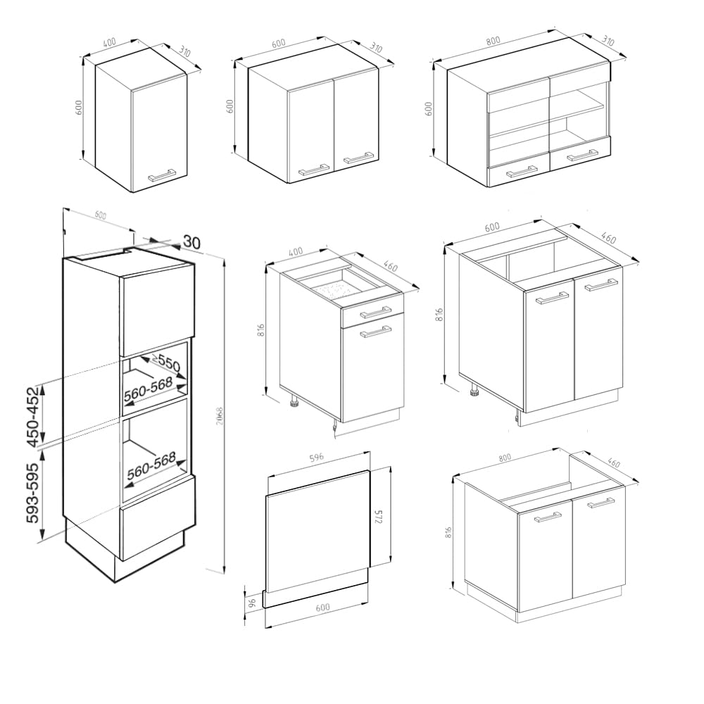 Vicco R-Line Kitchen Unit, High-Gloss Anthracite/White, 300 cm with Tall Cabinet, without Worktop