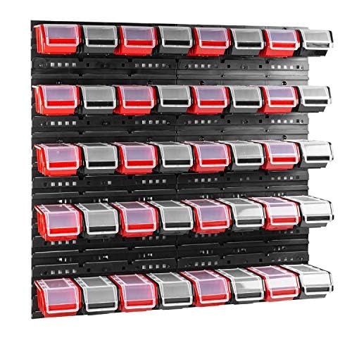 Wall Shelf with 40 Boxes with Lids, 80 x 80 cm, Stacking Boxes, Storage Bins, Storage System